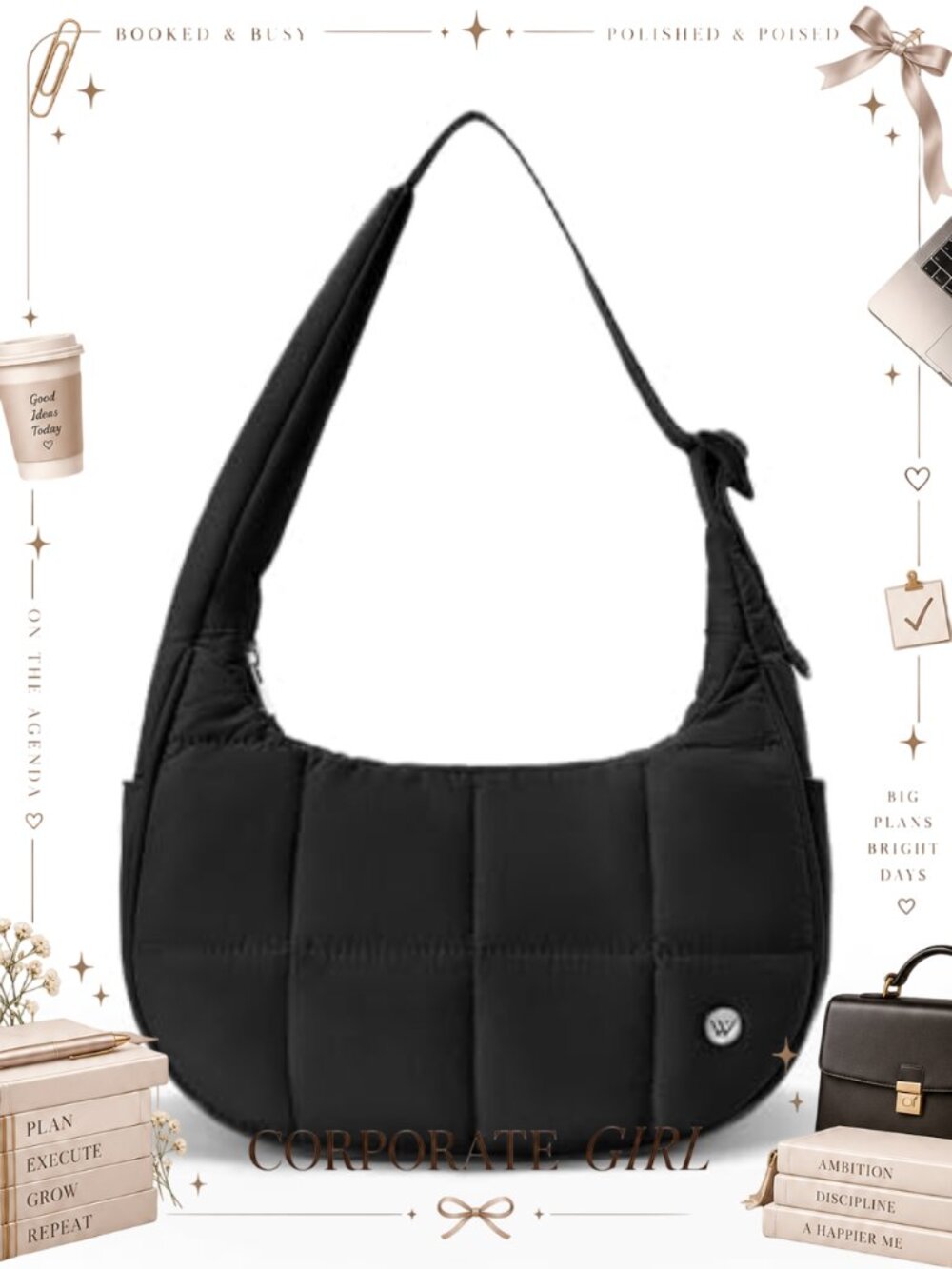 Small Puffer Crescent Shoulder Bag Nylon Quilted Saddle Handbag
